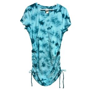 PINK Victoria's Secret Coverup Womens XL Blue Tie Dye Mini Ruched Terry Beach